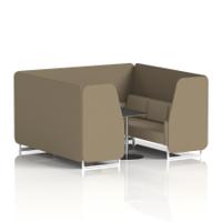 Brixworth 6 Seater Booth With White Legs And Black Table With Silver Leg In Main Line Flax Fabric - Bank Panels And Upminster Sofa