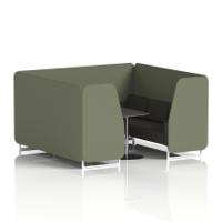 Brixworth 6 Seater Booth With White Legs And Black Table With Silver Leg In Main Line Flax Fabric - Monument Panels And Temple Sofa