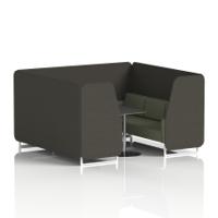 Brixworth 6 Seater Booth With White Legs And Black Table With Silver Leg In Main Line Flax Fabric - Temple Panels And Monument Sofa