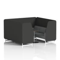 Brixworth 6 Seater Booth With White Legs And Black Table With Silver Leg In Synergy Fabric - Mix Panels And Partner Sofa
