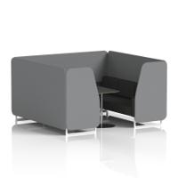 Brixworth 6 Seater Booth With White Legs And Black Table With Silver Leg In Synergy Fabric - Partner Panels And Mix Sofa