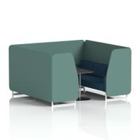 Brixworth 6 Seater Booth With White Legs And Black Table With Silver Leg In Sumi Fabric - Handa Panels And Uto Sofa