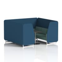 Brixworth 6 Seater Booth With White Legs And Black Table With Silver Leg In Sumi Fabric - Uto Panels And Handa Sofa