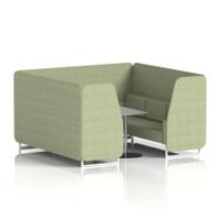 Brixworth 6 Seater Booth With White Legs And Grey Table With Silver Leg In Rivet Fabric - Burnish Panels And Sofa