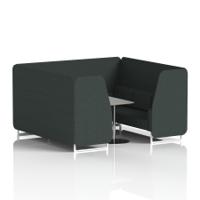 Brixworth 6 Seater Booth With White Legs And Grey Table With Silver Leg In Rivet Fabric - Charcoal Panels And Sofa