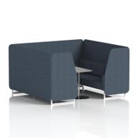 Brixworth 6 Seater Booth With White Legs And Grey Table With Silver Leg In Rivet Fabric - Crucible Panels And Sofa