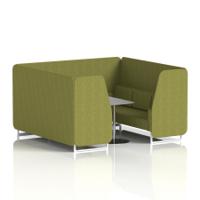 Brixworth 6 Seater Booth With White Legs And Grey Table With Silver Leg In Rivet Fabric - Olive Panels And Sofa