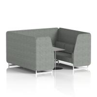 Brixworth 6 Seater Booth With White Legs And Grey Table With Silver Leg In Rivet Fabric - Prime Panels And Sofa