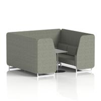 Brixworth 6 Seater Booth With White Legs And Grey Table With Silver Leg In Rivet Fabric - Vitreous Panels And Sofa