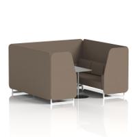Brixworth 6 Seater Booth With White Legs And Grey Table With Silver Leg In X2 Fabric - Theory Panels And Sofa