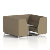 Brixworth 6 Seater Booth With White Legs And Grey Table With Silver Leg In Main Line Flax Fabric - Bank Panels And Sofa