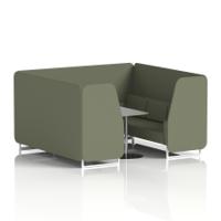 Brixworth 6 Seater Booth With White Legs And Grey Table With Silver Leg In Main Line Flax Fabric - Monument Panels And Sofa