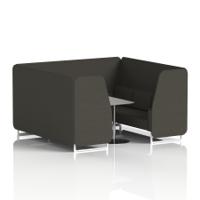 Brixworth 6 Seater Booth With White Legs And Grey Table With Silver Leg In Main Line Flax Fabric - Temple Panels And Sofa