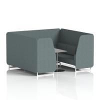 Brixworth 6 Seater Booth With White Legs And Grey Table With Silver Leg In Main Line Flax Fabric - Westminster Panels And Sofa