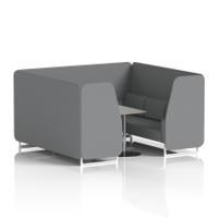 Brixworth 6 Seater Booth With White Legs And Grey Table With Silver Leg In Synergy Fabric - Partner Panels And Sofa