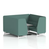 Brixworth 6 Seater Booth With White Legs And Grey Table With Silver Leg In Sumi Fabric - Handa Panels And Sofa