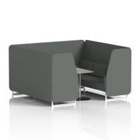 Brixworth 6 Seater Booth With White Legs And Grey Table With Silver Leg In Sumi Fabric - Kobe Panels And Sofa