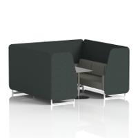 Brixworth 6 Seater Booth With White Legs And Grey Table With Silver Leg In Rivet Fabric - Charcoal Panels And Vitreous Sofa