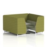 Brixworth 6 Seater Booth With White Legs And Grey Table With Silver Leg In Rivet Fabric - Olive Panels And Burnish Sofa
