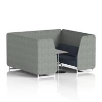 Brixworth 6 Seater Booth With White Legs And Grey Table With Silver Leg In Rivet Fabric - Prime Panels And Crucible Sofa