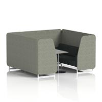 Brixworth 6 Seater Booth With White Legs And Grey Table With Silver Leg In Rivet Fabric - Vitreous Panels And Charcoal Sofa