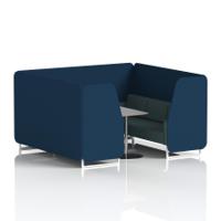 Brixworth 6 Seater Booth With White Legs And Grey Table With Silver Leg In X2 Fabric - Calculus Panels And Polygon Sofa