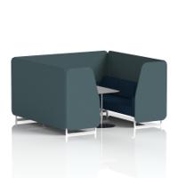 Brixworth 6 Seater Booth With White Legs And Grey Table With Silver Leg In X2 Fabric - Polygon Panels And Calculus Sofa