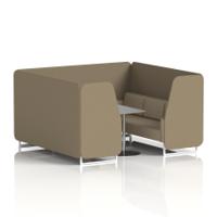 Brixworth 6 Seater Booth With White Legs And Grey Table With Silver Leg In Main Line Flax Fabric - Bank Panels And Upminster Sofa