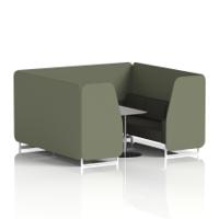 Brixworth 6 Seater Booth With White Legs And Grey Table With Silver Leg In Main Line Flax Fabric - Monument Panels And Temple Sofa
