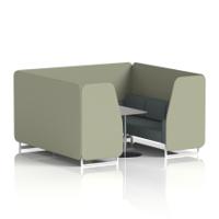 Brixworth 6 Seater Booth With White Legs And Grey Table With Silver Leg In Main Line Flax Fabric - Newbury Panels And Westminster Sofa