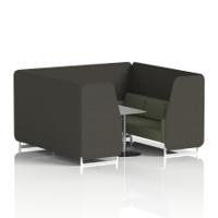 Brixworth 6 Seater Booth With White Legs And Grey Table With Silver Leg In Main Line Flax Fabric - Temple Panels And Monument Sofa