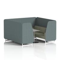 Brixworth 6 Seater Booth With White Legs And Grey Table With Silver Leg In Main Line Flax Fabric - Westminster Panels And Newbury Sofa