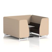 Brixworth 6 Seater Booth With White Legs And Grey Table With Silver Leg In Synergy Fabric - Affix Panels And Wed Sofa