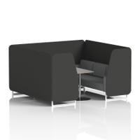 Brixworth 6 Seater Booth With White Legs And Grey Table With Silver Leg In Synergy Fabric - Mix Panels And Partner Sofa
