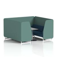 Brixworth 6 Seater Booth With White Legs And Grey Table With Silver Leg In Sumi Fabric - Handa Panels And Uto Sofa