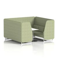 Brixworth 6 Seater Booth With White Legs And White Table With Silver Leg In Rivet Fabric - Burnish Panels And Sofa