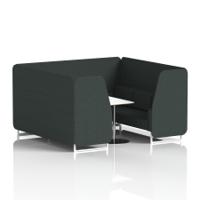 Brixworth 6 Seater Booth With White Legs And White Table With Silver Leg In Rivet Fabric - Charcoal Panels And Sofa
