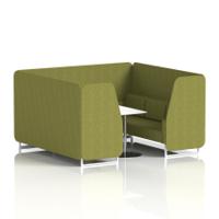 Brixworth 6 Seater Booth With White Legs And White Table With Silver Leg In Rivet Fabric - Olive Panels And Sofa
