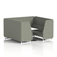 Brixworth 6 Seater Booth With White Legs And White Table With Silver Leg In Rivet Fabric - Vitreous Panels And Sofa
