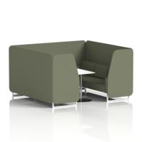 Brixworth 6 Seater Booth With White Legs And White Table With Silver Leg In Main Line Flax Fabric - Monument Panels And Sofa