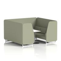 Brixworth 6 Seater Booth With White Legs And White Table With Silver Leg In Main Line Flax Fabric - Newbury Panels And Sofa