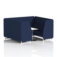 Brixworth 6 Seater Booth With White Legs And White Table With Silver Leg In Synergy Fabric - Alike Panels And Sofa