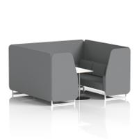 Brixworth 6 Seater Booth With White Legs And White Table With Silver Leg In Synergy Fabric - Partner Panels And Sofa