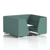 Brixworth 6 Seater Booth With White Legs And White Table With Silver Leg In Sumi Fabric - Handa Panels And Sofa