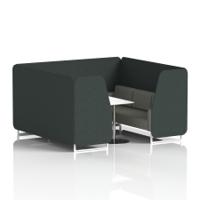 Brixworth 6 Seater Booth With White Legs And White Table With Silver Leg In Rivet Fabric - Charcoal Panels And Vitreous Sofa