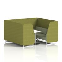 Brixworth 6 Seater Booth With White Legs And White Table With Silver Leg In Rivet Fabric - Olive Panels And Burnish Sofa