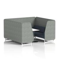 Brixworth 6 Seater Booth With White Legs And White Table With Silver Leg In Rivet Fabric - Prime Panels And Crucible Sofa
