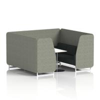 Brixworth 6 Seater Booth With White Legs And White Table With Silver Leg In Rivet Fabric - Vitreous Panels And Charcoal Sofa