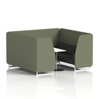 Brixworth 6 Seater Booth With White Legs And White Table With Silver Leg In Main Line Flax Fabric - Monument Panels And Temple Sofa
