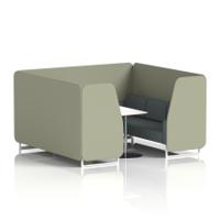 Brixworth 6 Seater Booth With White Legs And White Table With Silver Leg In Main Line Flax Fabric - Newbury Panels And Westminster Sofa